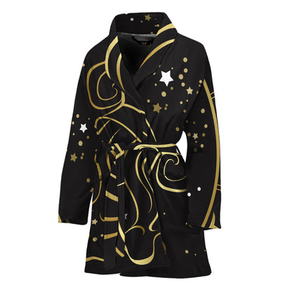 Gold And Black Aquarius Sign Print Women's Bathrobe