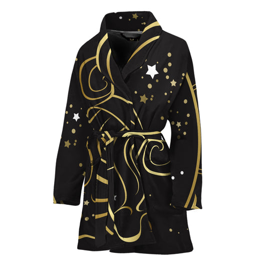 Gold And Black Aquarius Sign Print Women's Bathrobe