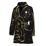 Gold And Black Aquarius Sign Print Women's Bathrobe