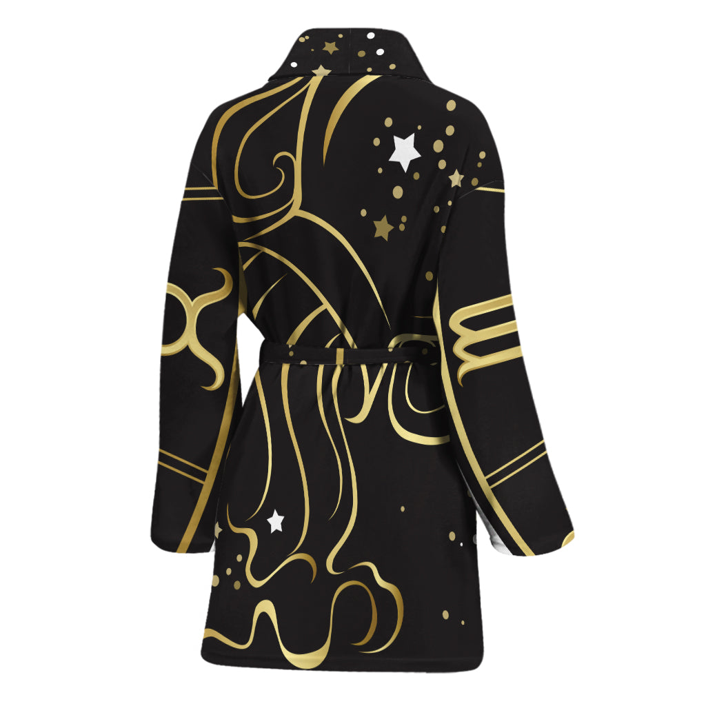 Gold And Black Aquarius Sign Print Women's Bathrobe