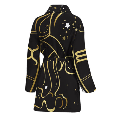 Gold And Black Aquarius Sign Print Women's Bathrobe