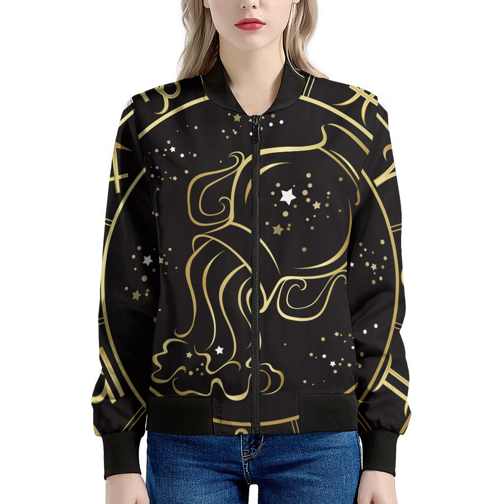 Gold And Black Aquarius Sign Print Women's Bomber Jacket