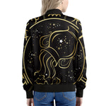Gold And Black Aquarius Sign Print Women's Bomber Jacket