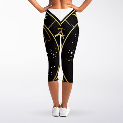 Gold And Black Aquarius Sign Print Women's Capri Leggings