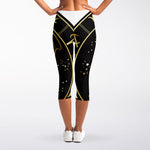 Gold And Black Aquarius Sign Print Women's Capri Leggings