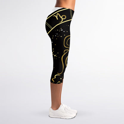 Gold And Black Aquarius Sign Print Women's Capri Leggings