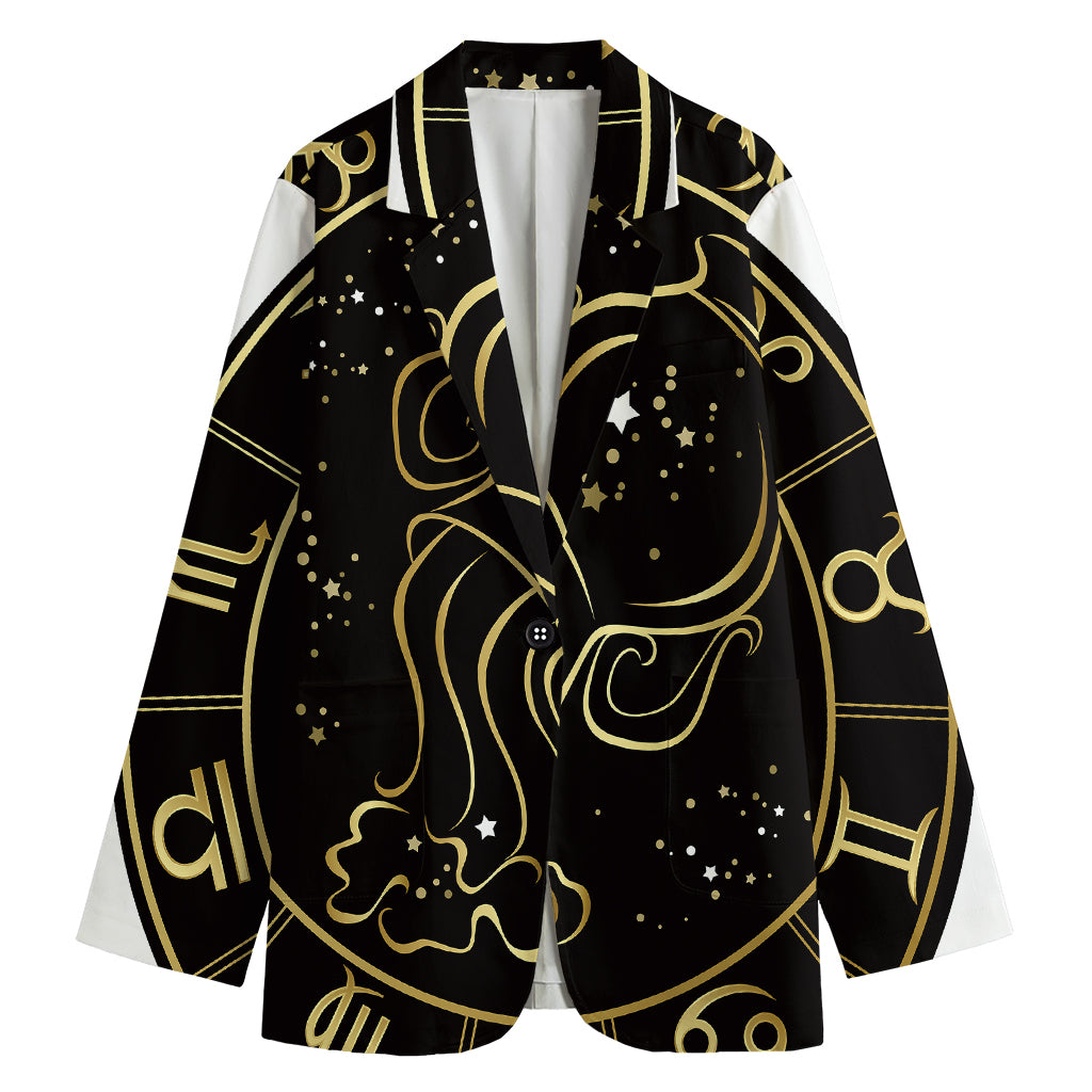 Gold And Black Aquarius Sign Print Women's Cotton Blazer