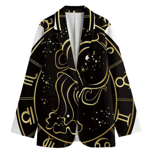 Gold And Black Aquarius Sign Print Women's Cotton Blazer