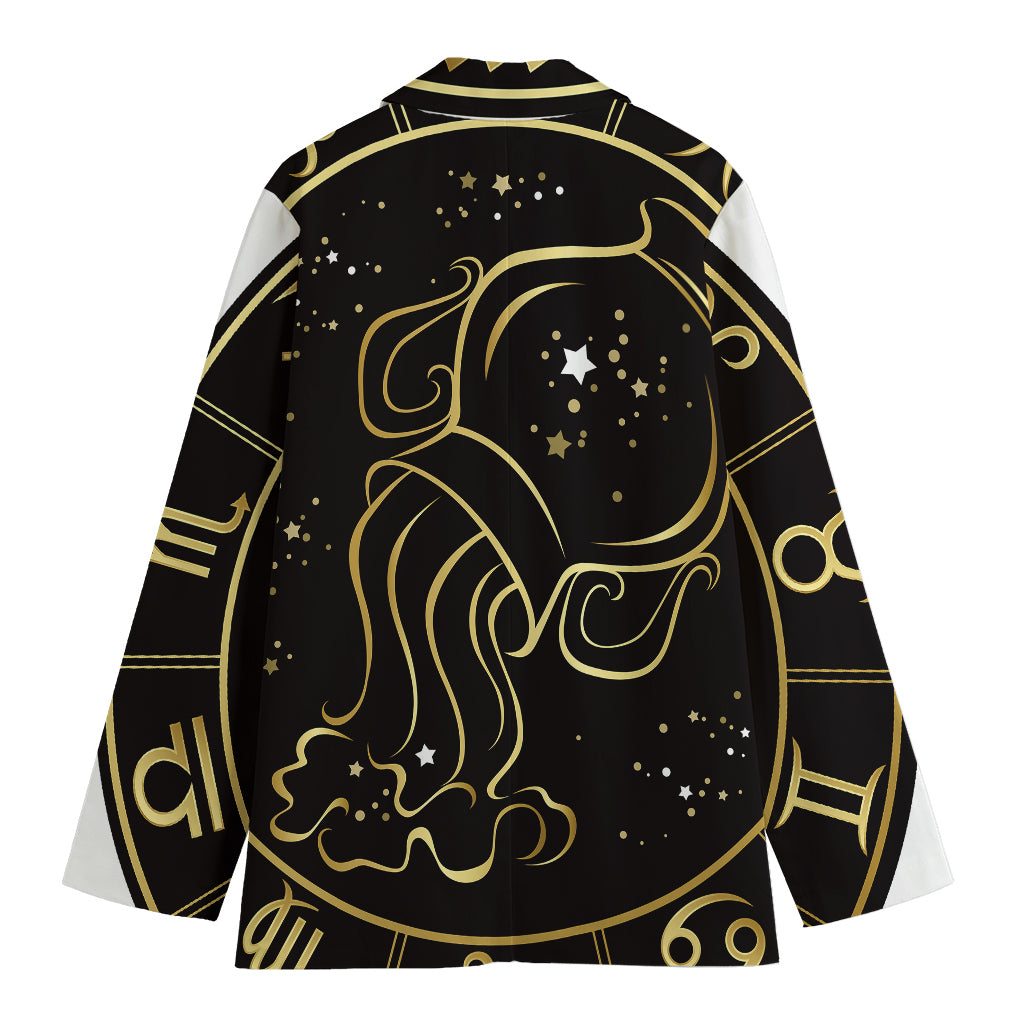 Gold And Black Aquarius Sign Print Women's Cotton Blazer