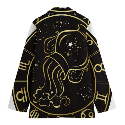 Gold And Black Aquarius Sign Print Women's Cotton Blazer