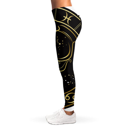Gold And Black Aquarius Sign Print Women's Leggings
