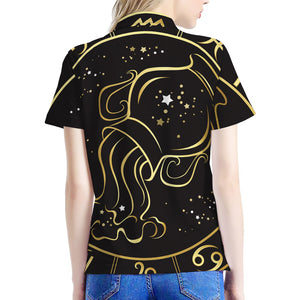 Gold And Black Aquarius Sign Print Women's Polo Shirt