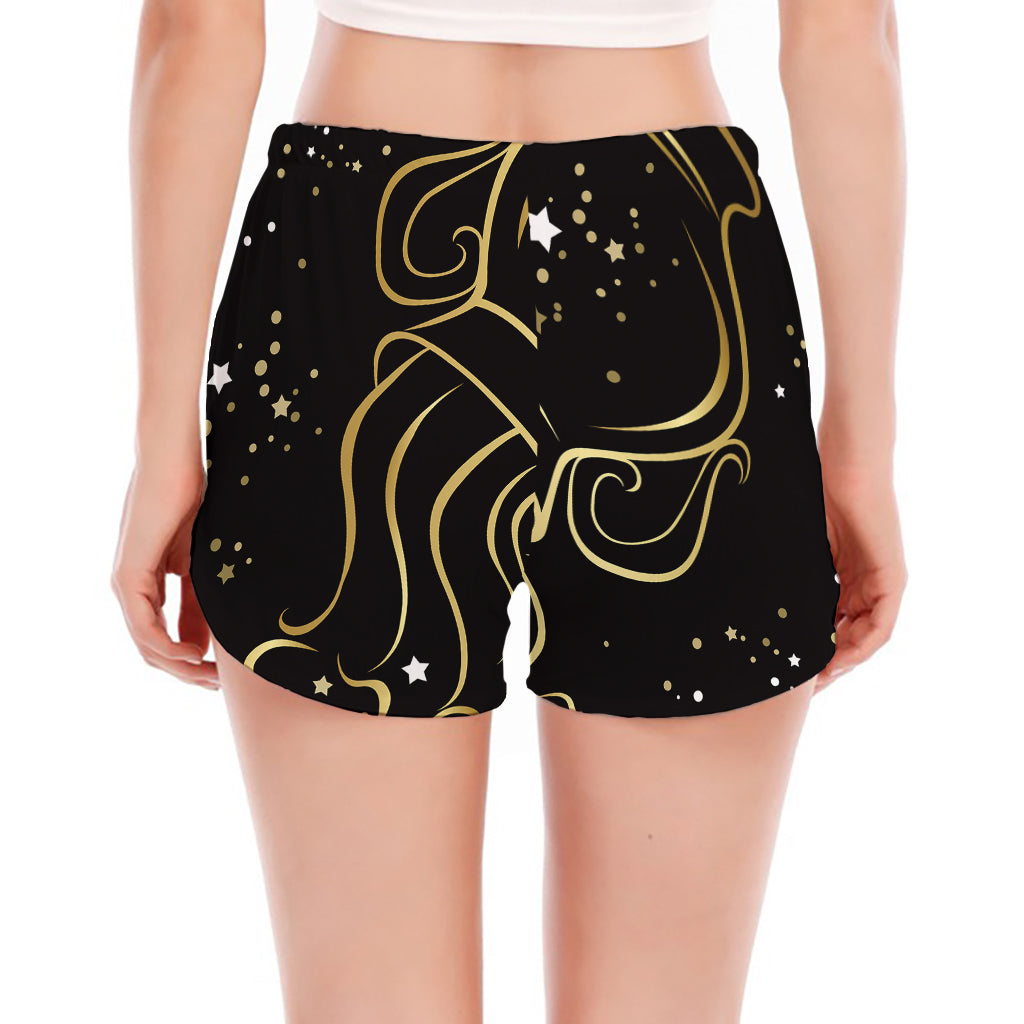 Gold And Black Aquarius Sign Print Women's Split Running Shorts