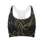 Gold And Black Aquarius Sign Print Women's Sports Bra