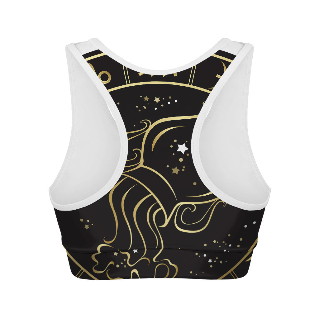 Gold And Black Aquarius Sign Print Women's Sports Bra