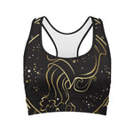 Gold And Black Aquarius Sign Print Women's Sports Bra