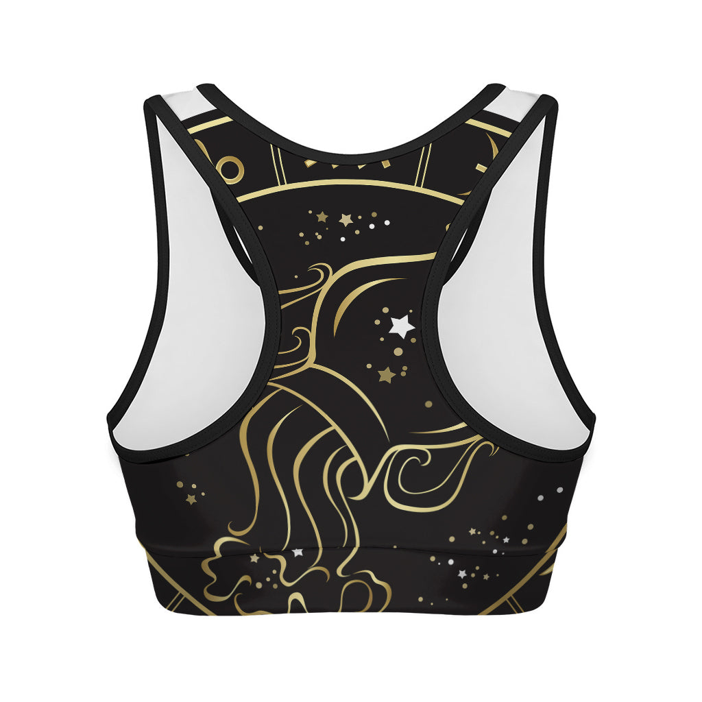 Gold And Black Aquarius Sign Print Women's Sports Bra