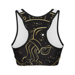 Gold And Black Aquarius Sign Print Women's Sports Bra