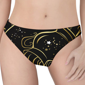 Gold And Black Aquarius Sign Print Women's Thong