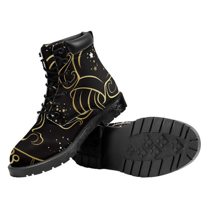 Gold And Black Aquarius Sign Print Work Boots