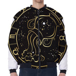 Gold And Black Aquarius Sign Print Zip Sleeve Bomber Jacket