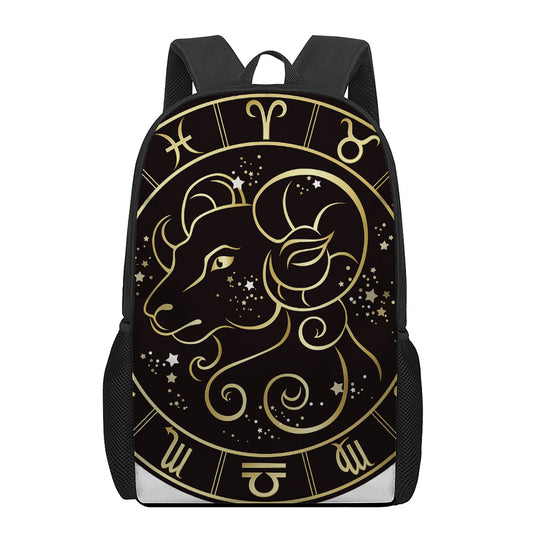 Gold And Black Aries Sign Print 17 Inch Backpack