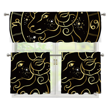 Gold And Black Aries Sign Print 3 Piece Kitchen Curtains