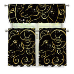 Gold And Black Aries Sign Print 3 Piece Kitchen Curtains