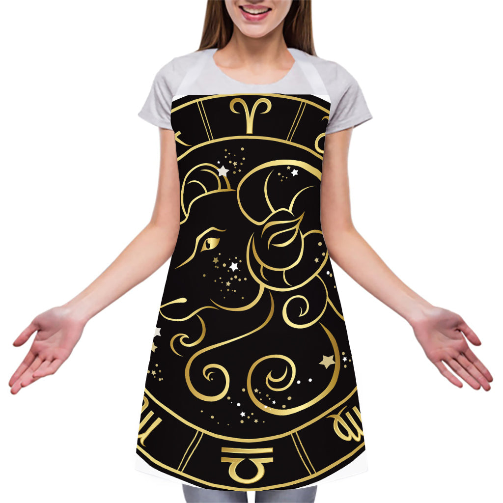 Gold And Black Aries Sign Print Adjustable Apron