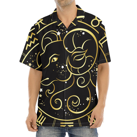 Gold And Black Aries Sign Print Aloha Shirt