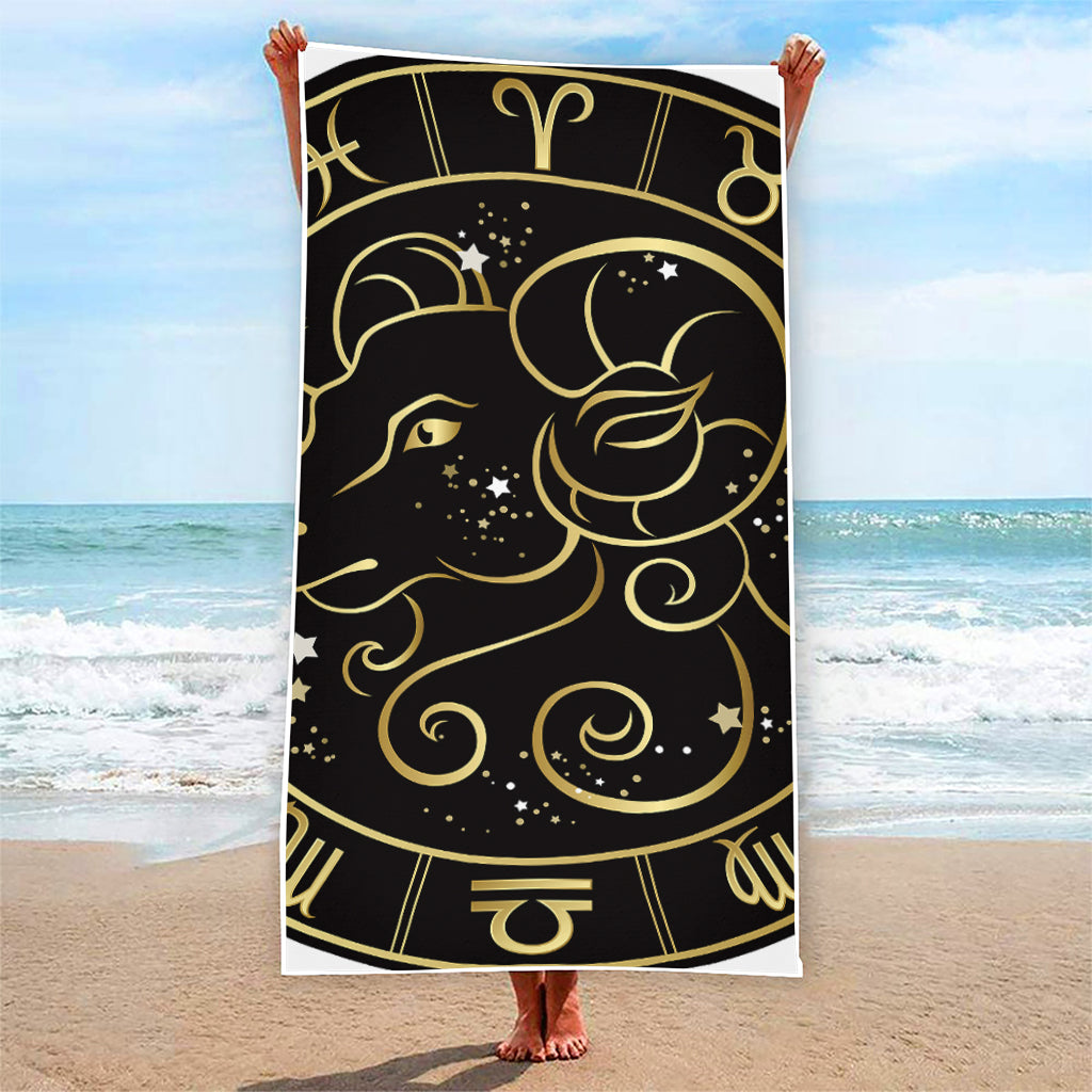 Gold And Black Aries Sign Print Beach Towel