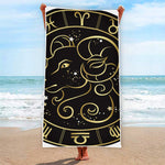 Gold And Black Aries Sign Print Beach Towel