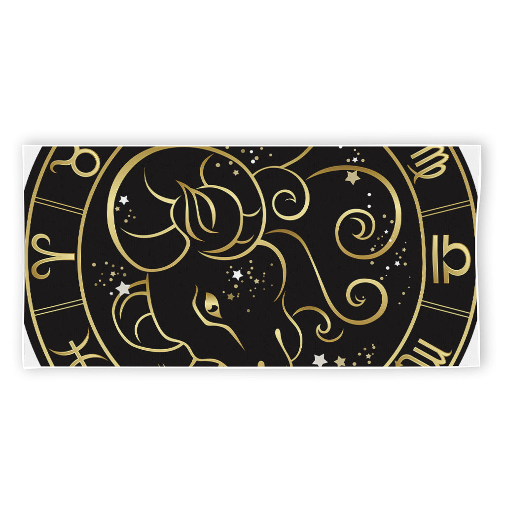 Gold And Black Aries Sign Print Beach Towel