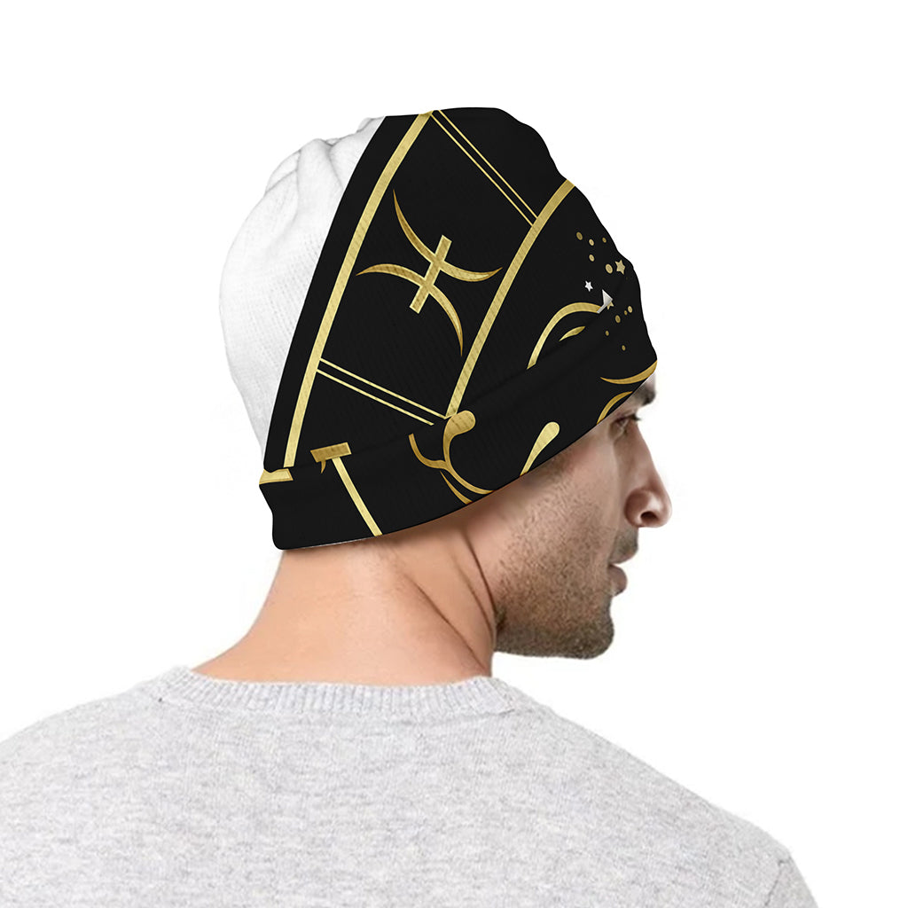 Gold And Black Aries Sign Print Beanie