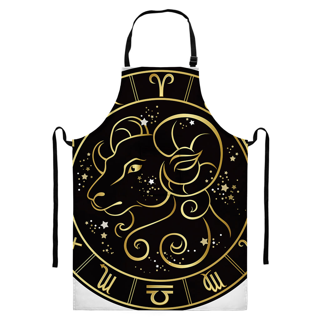 Gold And Black Aries Sign Print Bib Apron With Pocket