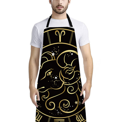 Gold And Black Aries Sign Print Bib Apron With Pocket