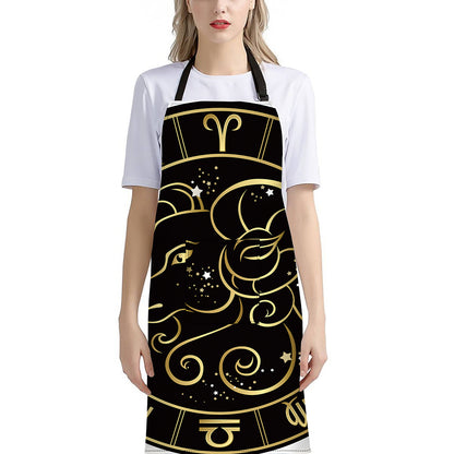 Gold And Black Aries Sign Print Bib Apron With Pocket