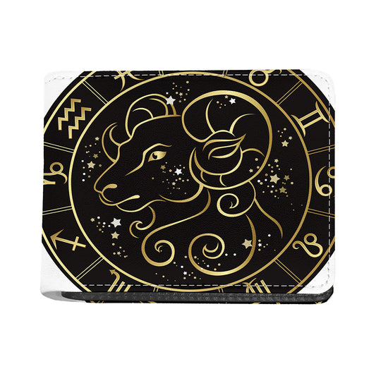 Gold And Black Aries Sign Print Bifold Wallet
