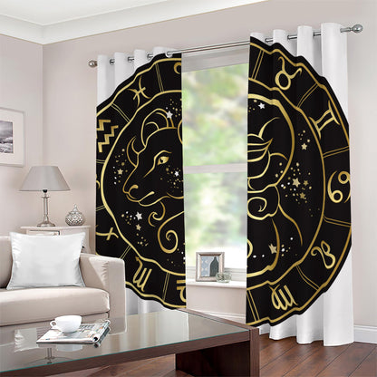 Gold And Black Aries Sign Print Blackout Grommet Curtains