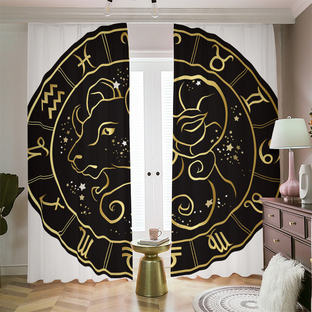 Gold And Black Aries Sign Print Blackout Pencil Pleat Curtains