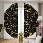 Gold And Black Aries Sign Print Blackout Pencil Pleat Curtains