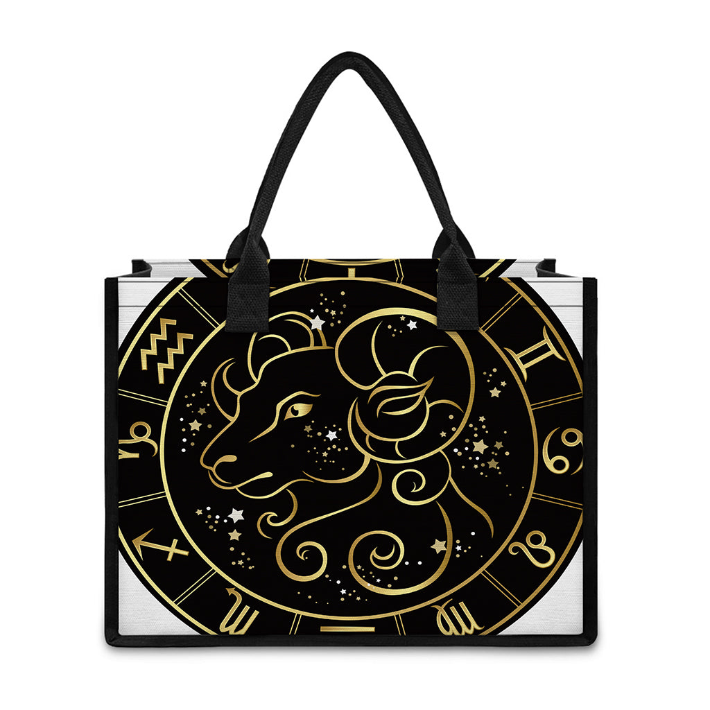 Gold And Black Aries Sign Print Canvas Tote Bag