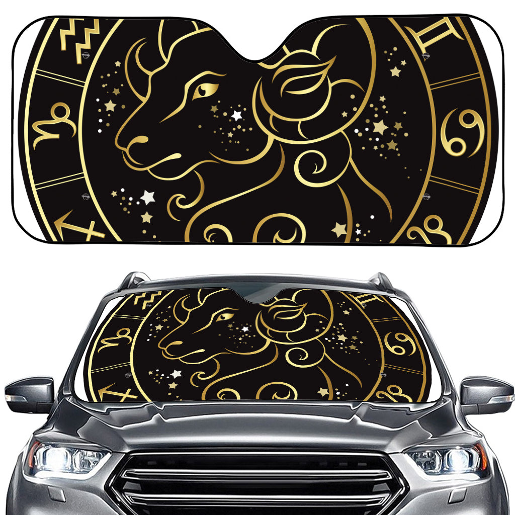 Gold And Black Aries Sign Print Car Windshield Sun Shade
