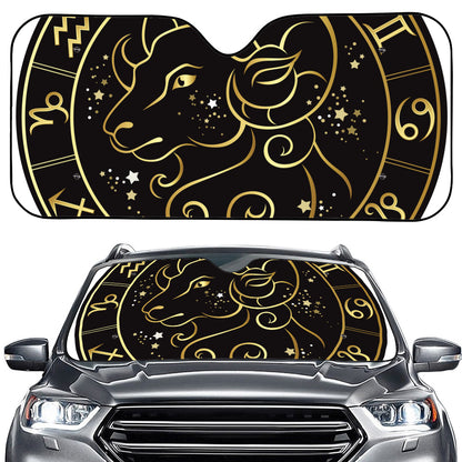 Gold And Black Aries Sign Print Car Windshield Sun Shade