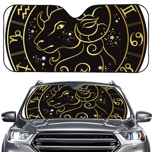 Gold And Black Aries Sign Print Car Windshield Sun Shade