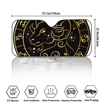 Gold And Black Aries Sign Print Car Windshield Sun Shade
