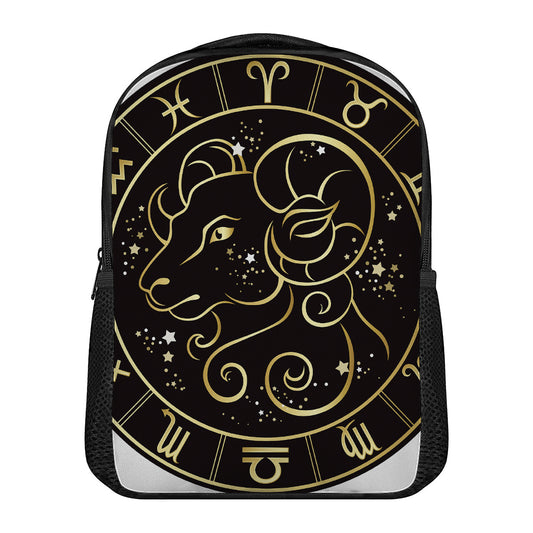 Gold And Black Aries Sign Print Casual Backpack