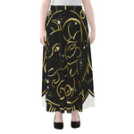 Gold And Black Aries Sign Print Chiffon Maxi Skirt