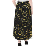 Gold And Black Aries Sign Print Chiffon Maxi Skirt