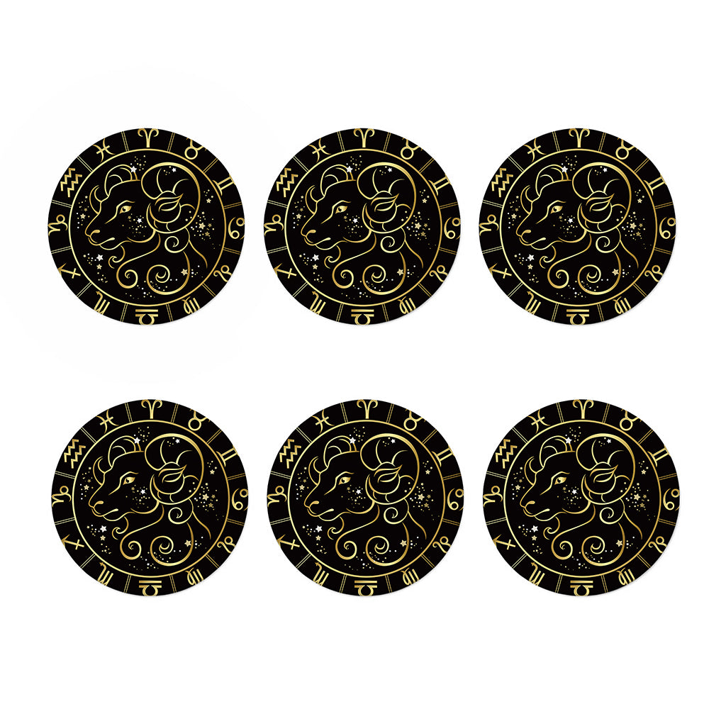 Gold And Black Aries Sign Print Coaster Set